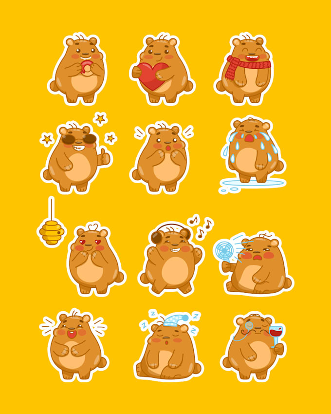 Gig Preview - Create cute animals, cartoon characters sticker pack design