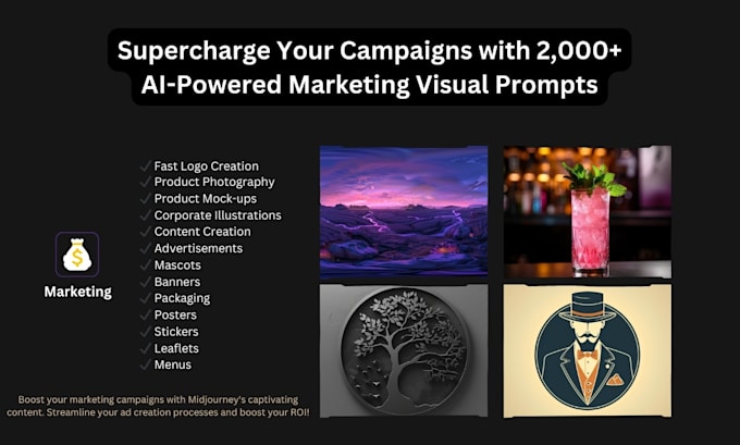 Bestseller - provide a midjourney prompt pack tailored for marketing content creation