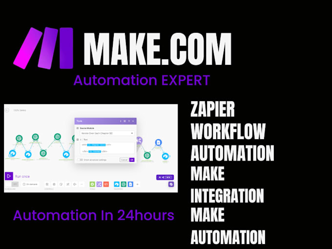 Gig Preview - Automate make com make integration using zapier integration airtable and notion