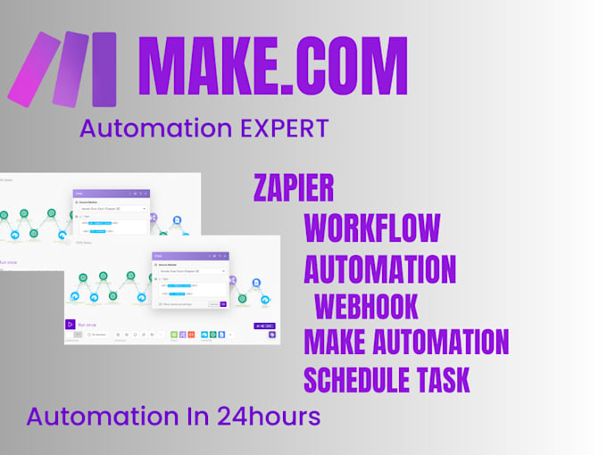 Gig Preview - Setup make com automation, made com integration, zapier, airtable, chat openai