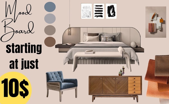 Bestseller - design a stunning moodboard and 2d layout for your room