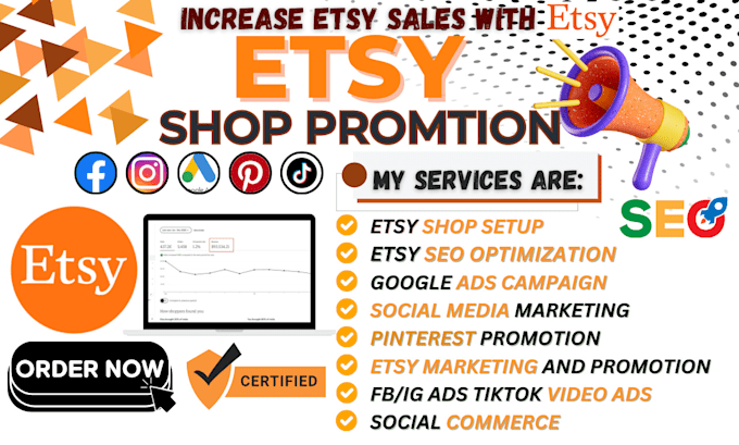 Gig Preview - Setup etsy digital product shop, etsy listing SEO,  pod store for etsy marketing