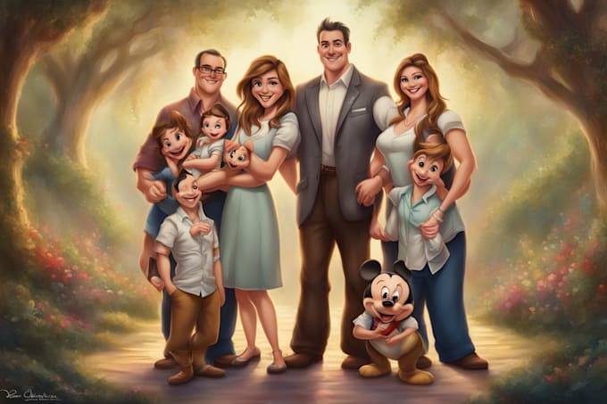 Gig Preview - Design a professional disney family portrait