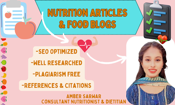 Gig Preview - Write food articles and blogs on nutrition, health and supplements