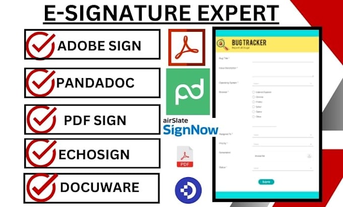 Gig Preview - Adobe sign pandadoc PDF sign echosign docuware signnow signwell venngage visme