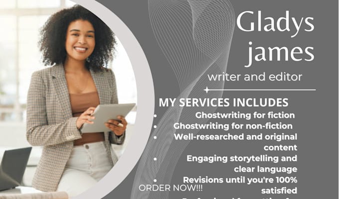 Gig Preview - Be your ebook ghostwriter ,fiction and non fiction writer on any topic