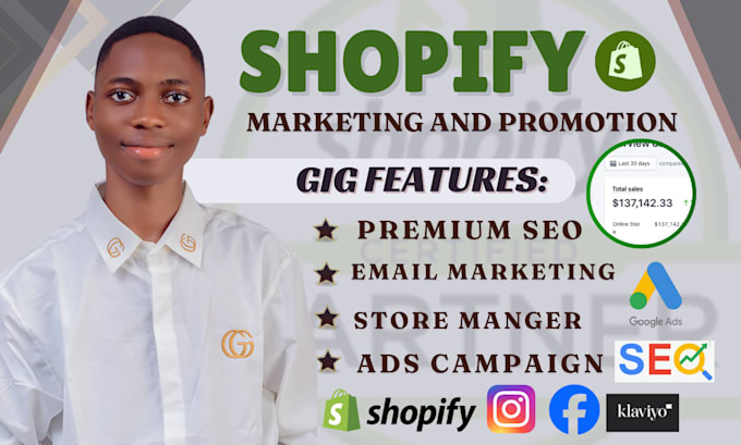 Gig Preview - Setup klaviyo email marketing, shopify store manager, gohighlevel sales funnel