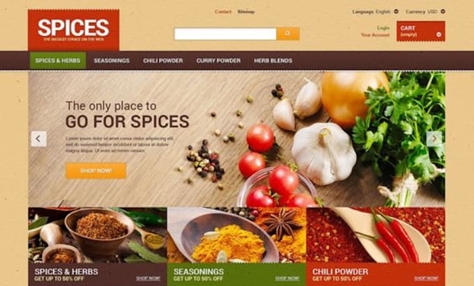 Gig Preview - Design profitable spices shopify seasoning store sauce website food recipe store