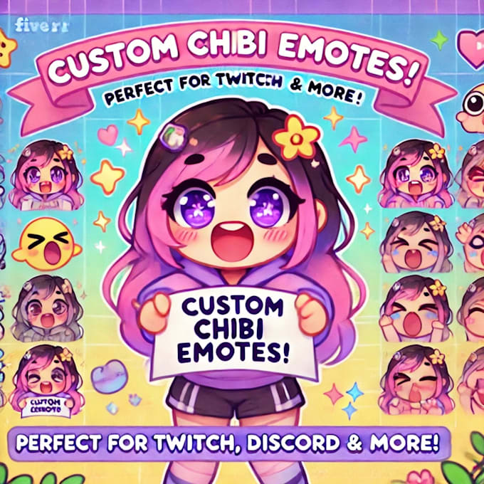 Gig Preview - Custom cute chibi emotes for twitch, discord  streaming