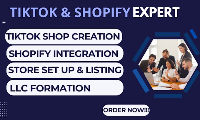 Gig Preview - Create tiktok shop and integrate shopify website store set up, llc registration