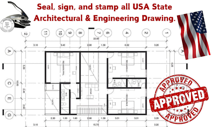 Gig Preview - Create a resilient 2d floor plan with an architectural stamp for USA city permit