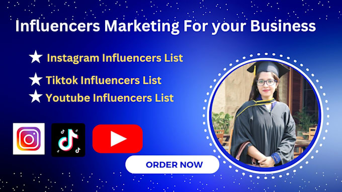 Gig Preview - Find best instagram, youtube and tiktok influencer list for your business