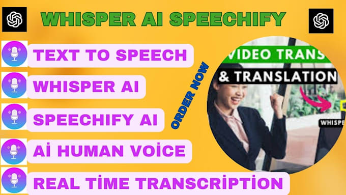 Gig Preview - Do whisper ai speechify real time transcription text to speech, ai human voice