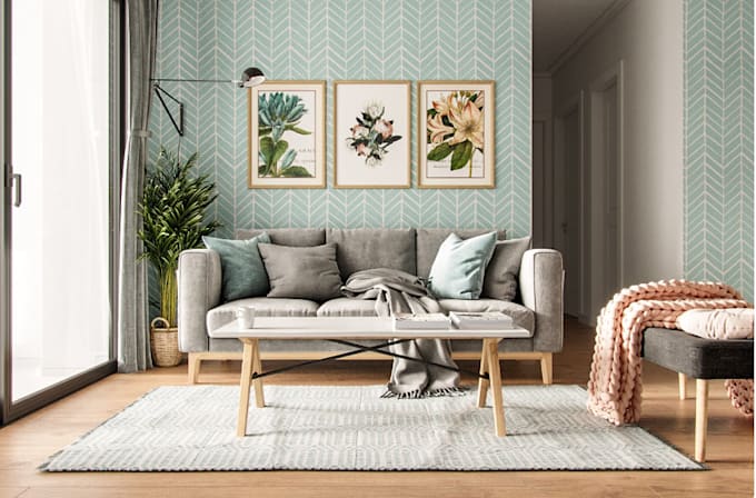 Gig Preview - Design 3d scandinavian style interior for the living room