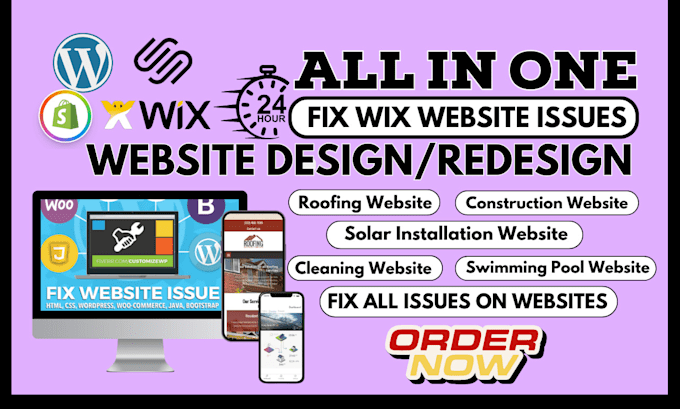 Gig Preview - Design fast construction website fix wix cleaning website bug, website issues