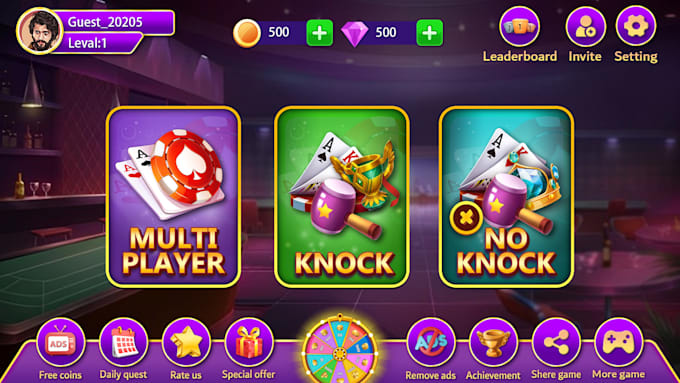 Gig Preview - Create game UI UX design card games like tonk game, poker, rummy