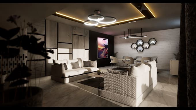 Gig Preview - Do home, house,lounge,room interior design,unreal engine cgi 3d render apartment