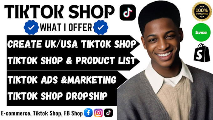 Gig Preview - Create tiktok shop, tiktok shop setup, tiktok shop dropshipping, facebook shop