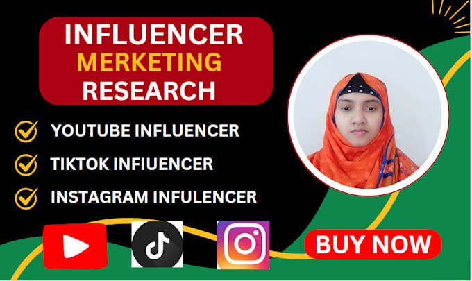 Gig Preview - Find best instagram, youtube, tiktok  influencer  list for marketing