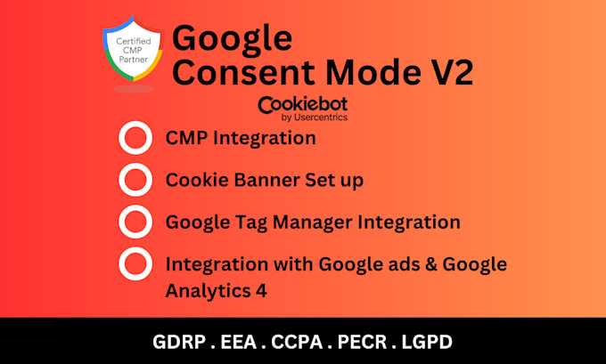 Gig Preview - Setup free solution google cookie consent mode v2 banner, gdpr, eea