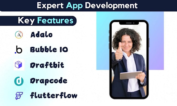 Gig Preview - Develop no code mobile app with adalo bubble io drapcode flutterflow dratfbit