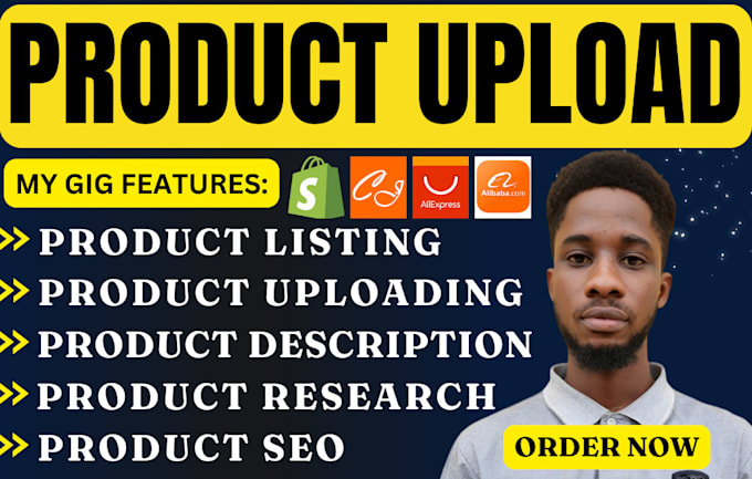 Gig Preview - Do product listing upload product shopify shopee alibaba cjdropshipping zendrop