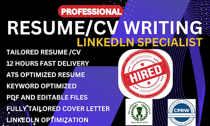 Gig Preview - Do linkedin resume writing, cover letter, CV writing, and professional resume