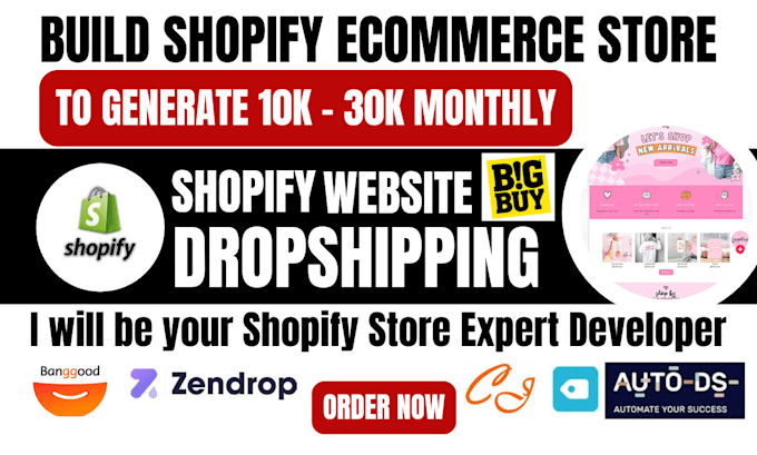 Gig Preview - Create 7figure shopify dropshipping store website via autods zendrop temu dsers