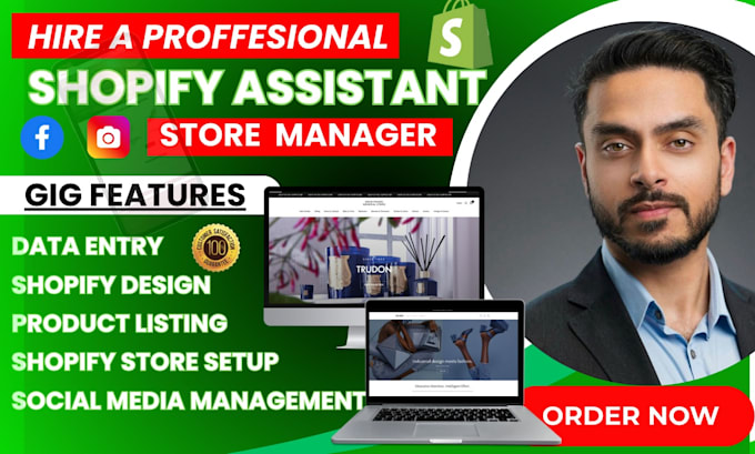 Gig Preview - Do shopify virtual assistant shopify store manager expert shopify website design