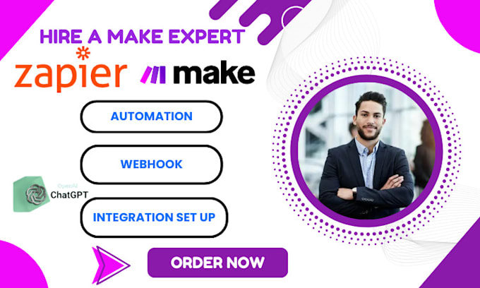 Gig Preview - Setup make com automation, made com integration, scenario setup, zapier, gpt