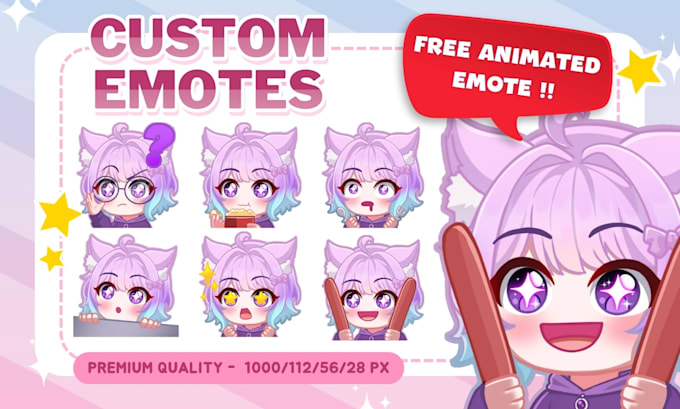 Gig Preview - Create cute chibi twitch emotes, sub badges, animated emotes for your stream