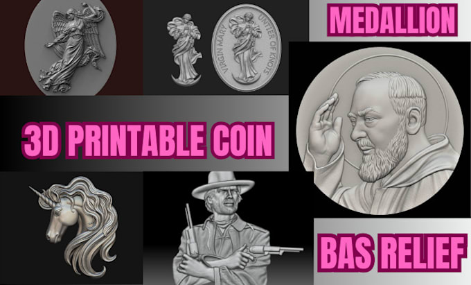 Gig Preview - Sculpt 3d printable coin model, 3d bas relief medallion, cnc design for printing