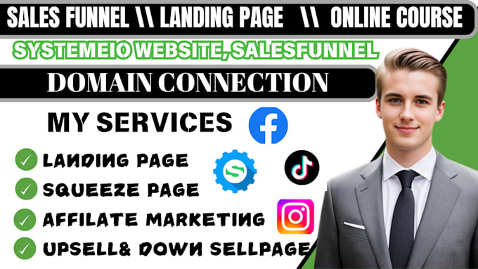 Gig Preview - Create systeme io sales funnel systeme io funnel and landing page domain connect