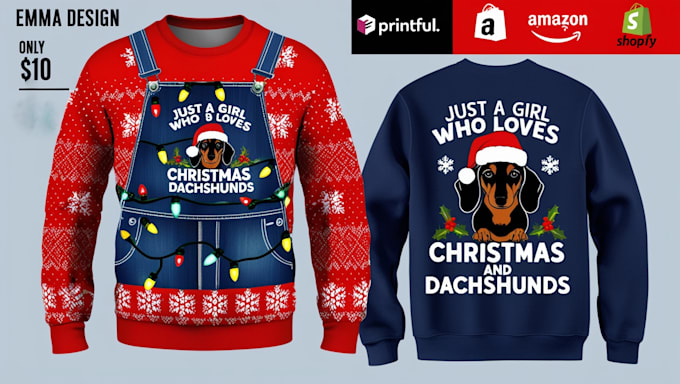 Gig Preview - Design unique ugly christmas sweaters and sweatshirts with all over print in 24