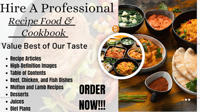 Gig Preview - Be your cookbook writer, design food recipes ebooks, food blogs, and ebook