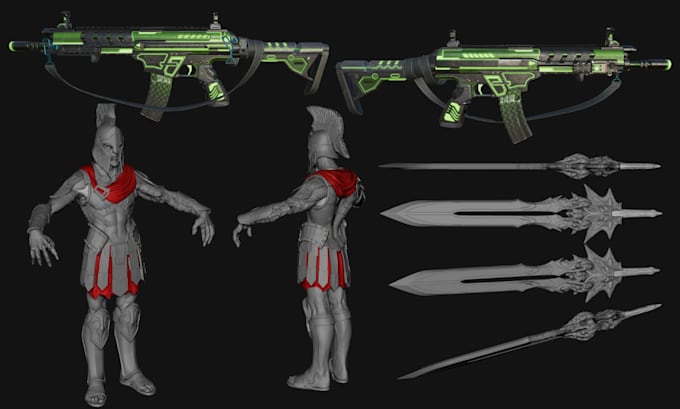 Gig Preview - 3d sci fi gun model 3d weapon low poly game asset 3d armor for game