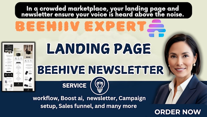 Gig Preview - Create beehiive newletter build beehive landing page, beehiv boost ai newsletter