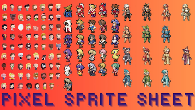 Gig Preview - Do pixel art sprite sheet 2d game art rpg maker pixel art character pixel mosaic