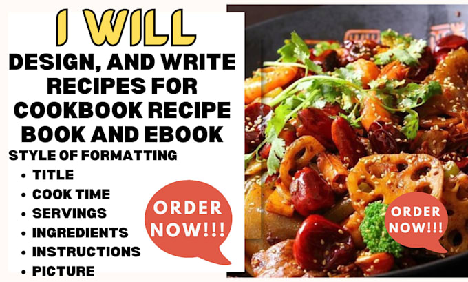 Gig Preview - Design and ghostwrite recipes for cookbooks, recipe books, and ebooks