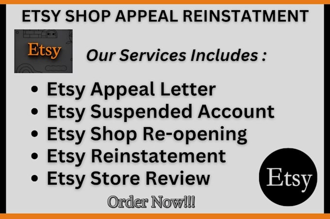 Gig Preview - Do etsy shop reinstatement reopen etsy appeal letter suspension reactivation