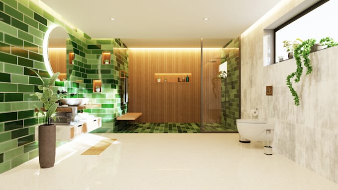 Gig Preview - Design a custom photorealistic bathroom and deliver professional HD renders