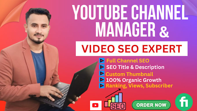 Gig Preview - Be your youtube channel manager and best video SEO expert