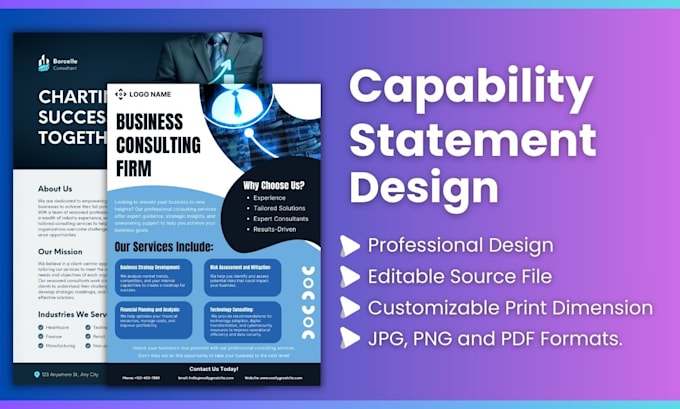 Gig Preview - Design professional  capability statement   luxury business card rack card