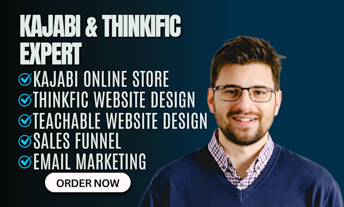 Gig Preview - Setup teachable thinkific podia kajabi online course landing page sales funnel