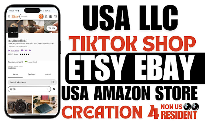 Gig Preview - Create USA llc tiktok shop etsy store USA ebay amazon store for non US residents