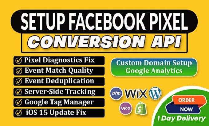 Gig Preview - Setup meta facebook pixel shopify google ads conversion tracking conversion API