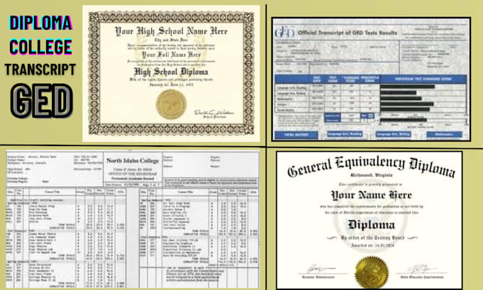 Gig Preview - Do replica diploma certificate, university, ged certificate, college transcript