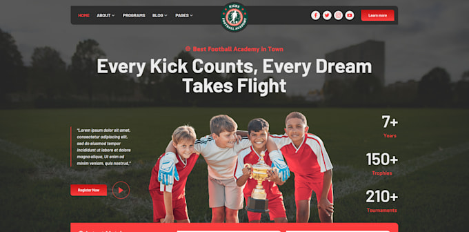 Gig Preview - Design football academy website, soccer website, soccer academy website