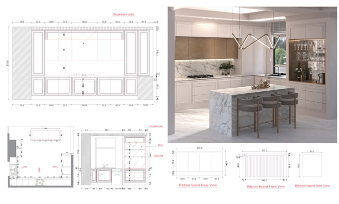 Gig Preview - Interior kitchen design 3d rendering architectural details