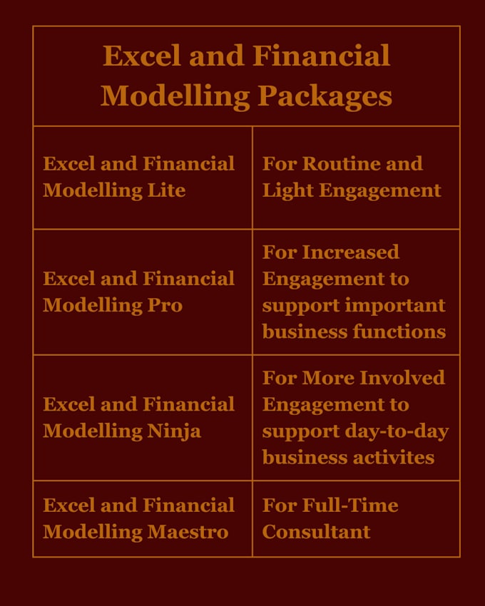 Bestseller - provide financial modeling services on a monthly retainer